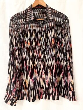 Robert Graham Women’s Button Down Black Zig-Zag Silk Shirt S
